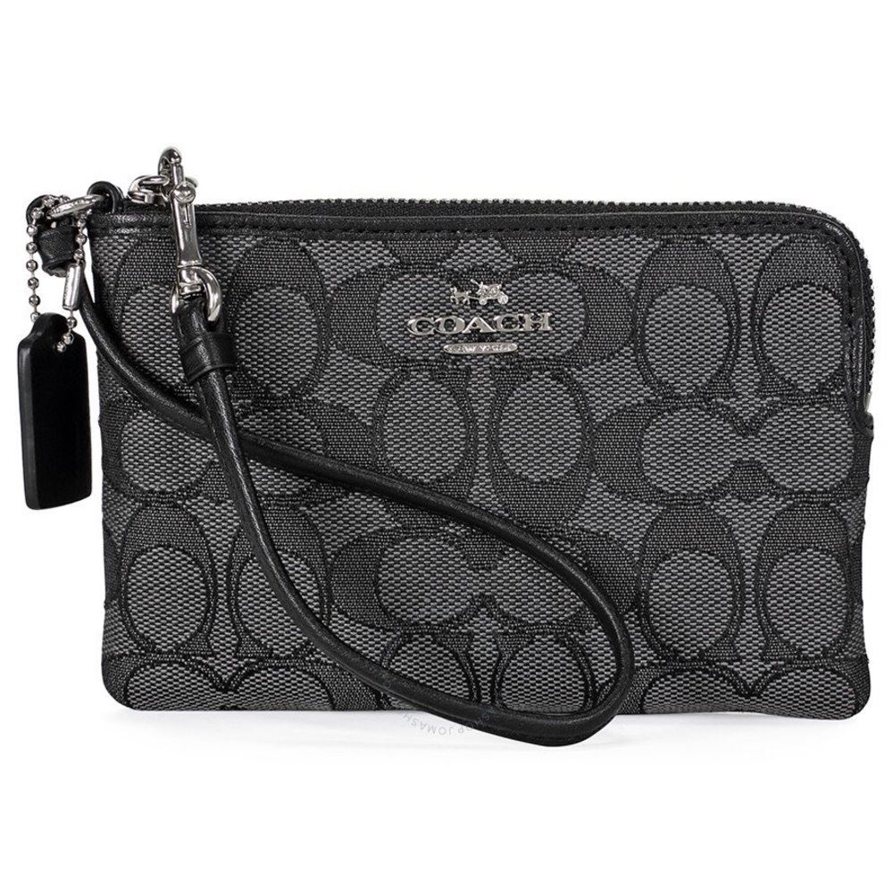 Coach Signature Black Smoke Jacquard Wristlet